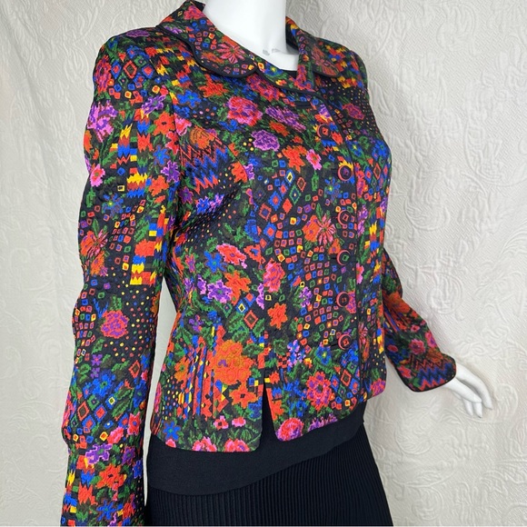 Caroline Charles London Wool Silk Multicolor Floral Geometric Blazer - Picture 8 of 15